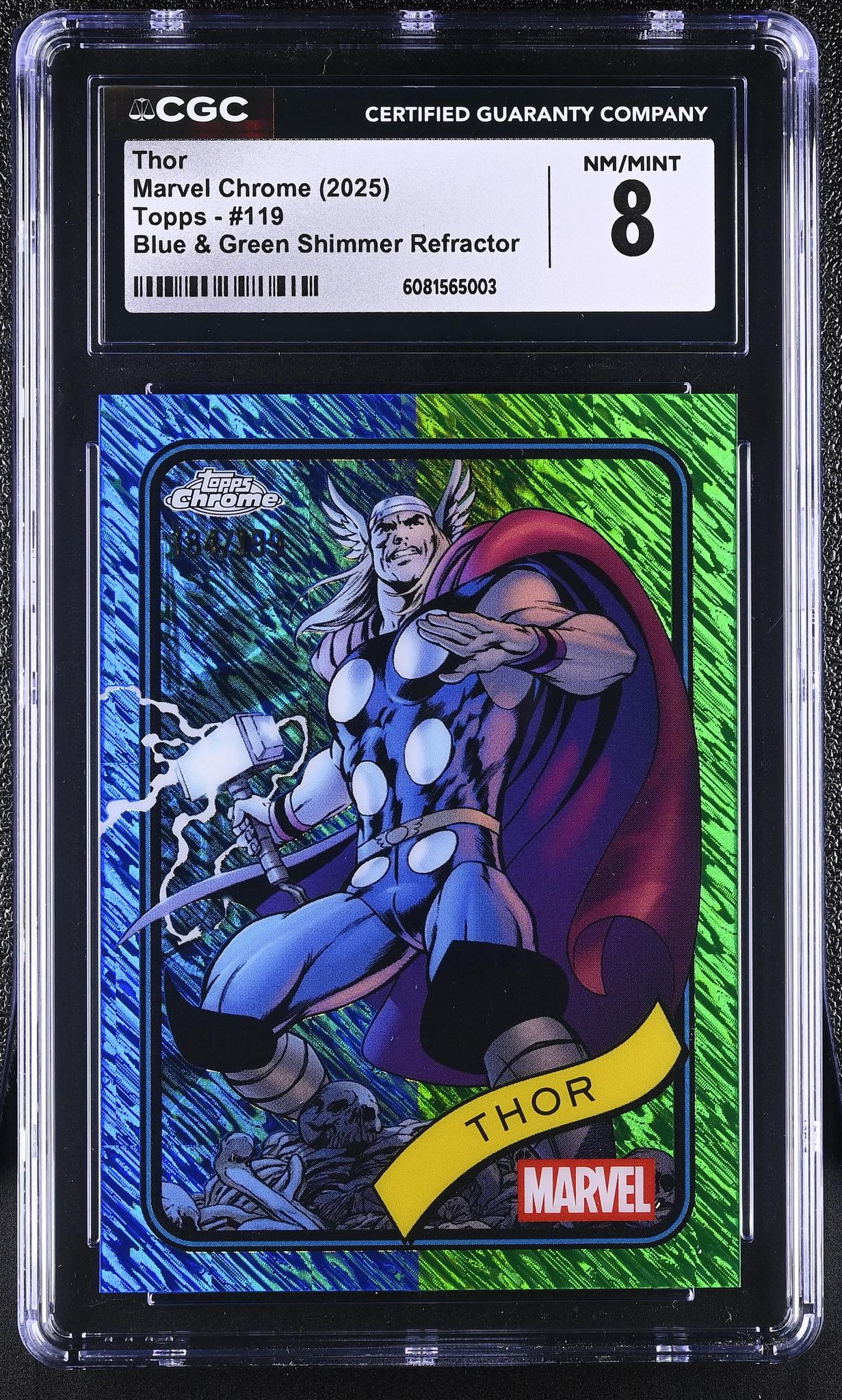 2025 Chrome #119 Thor Blue & Green Shimmer Refractor /299 CGC 8