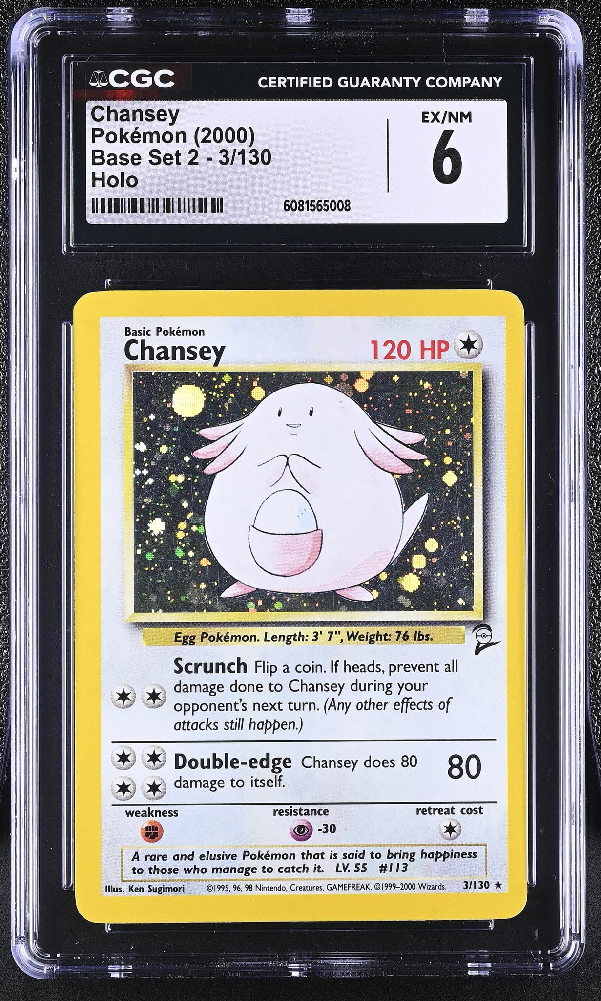 2000 Pokémon Base Set 2 Chansey #3/130 Holo CGC 6