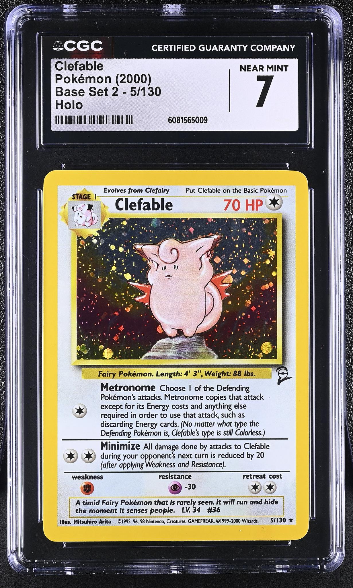 2000 Pokémon Base Set 2 Clefable #5/130 Holo CGC 7