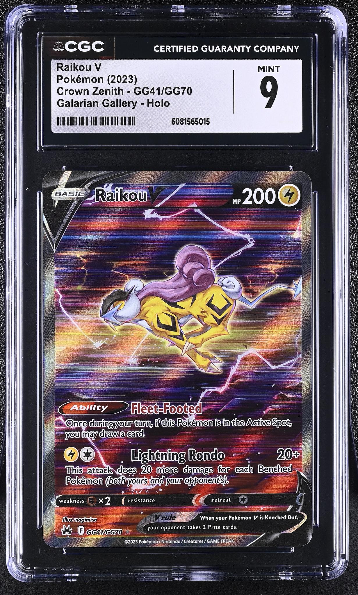 2023 Pokemon Crown Zenith Galarian Gallery Raikou V #GG41/GG70 Holo CGC 9