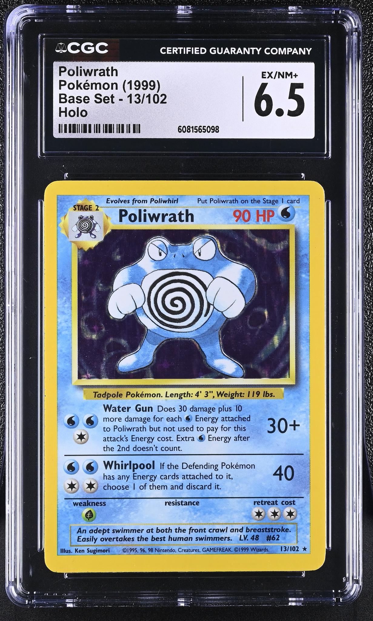1999 Pokémon Base Set Poliwrath #13/102 Holo CGC 6.5