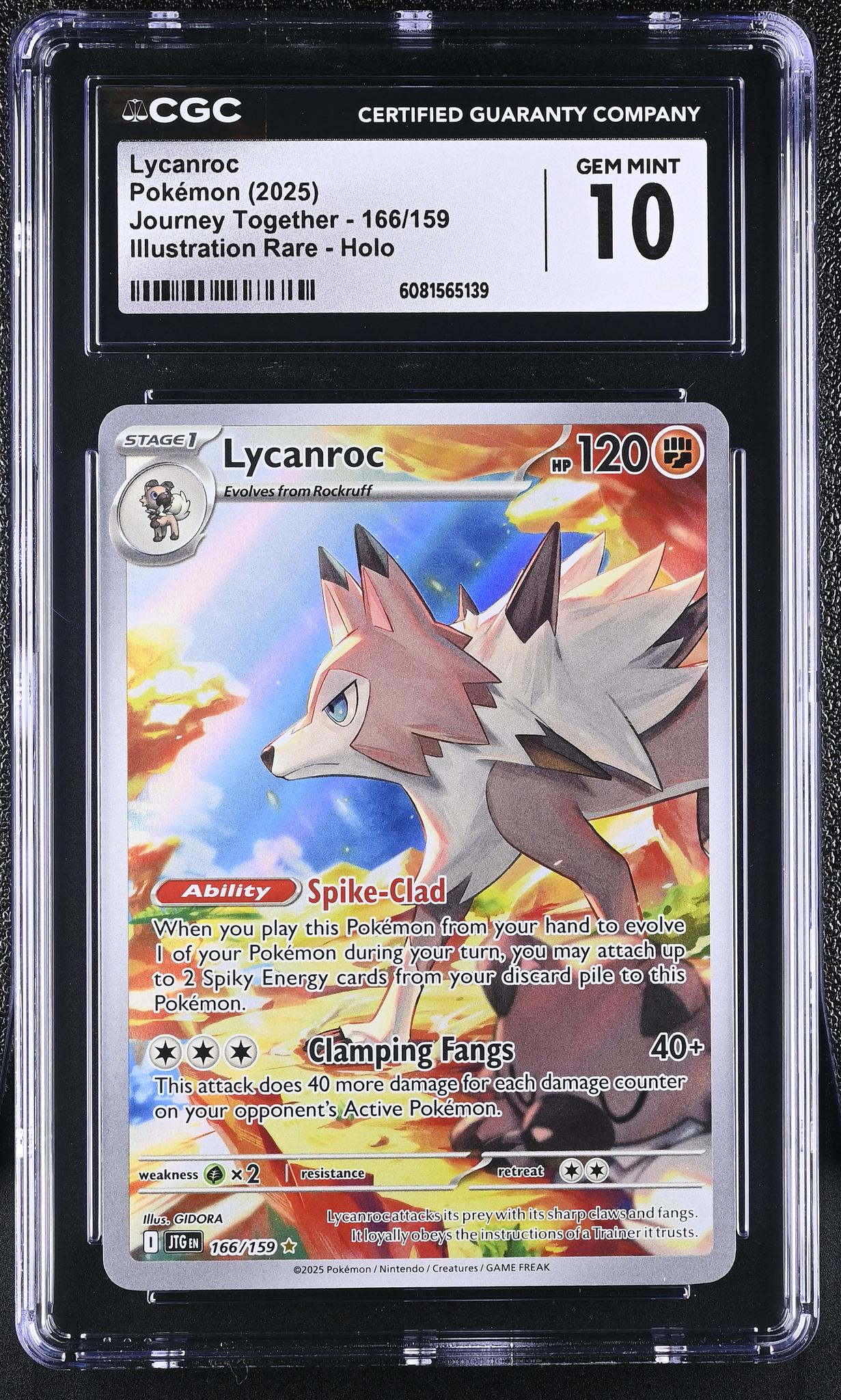 2025 Pokémon Journey Together Illustration Rare Lycanroc #166/159 Holo CGC 10