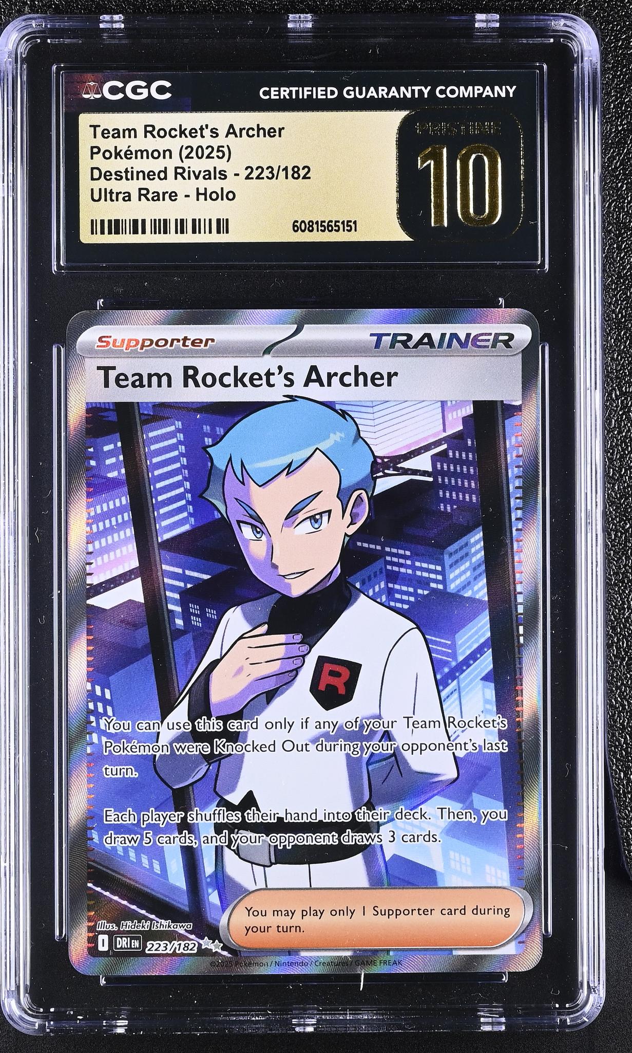 2025 Pokemon #223/182 Team Rocket's Archer Destined Rivals CGC 10