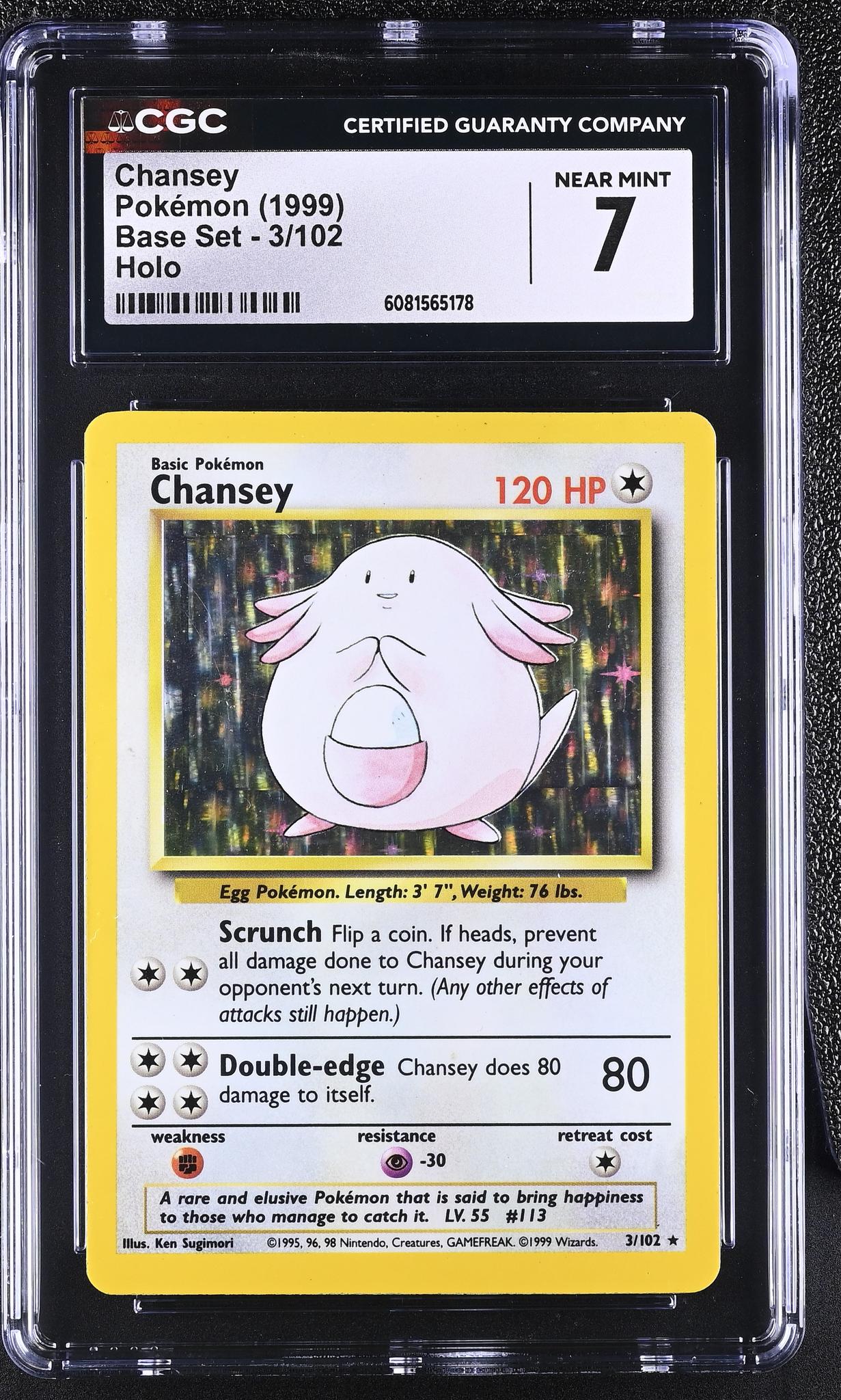 1999 Pokémon Base Set Chansey #3/102 Holo CGC 7