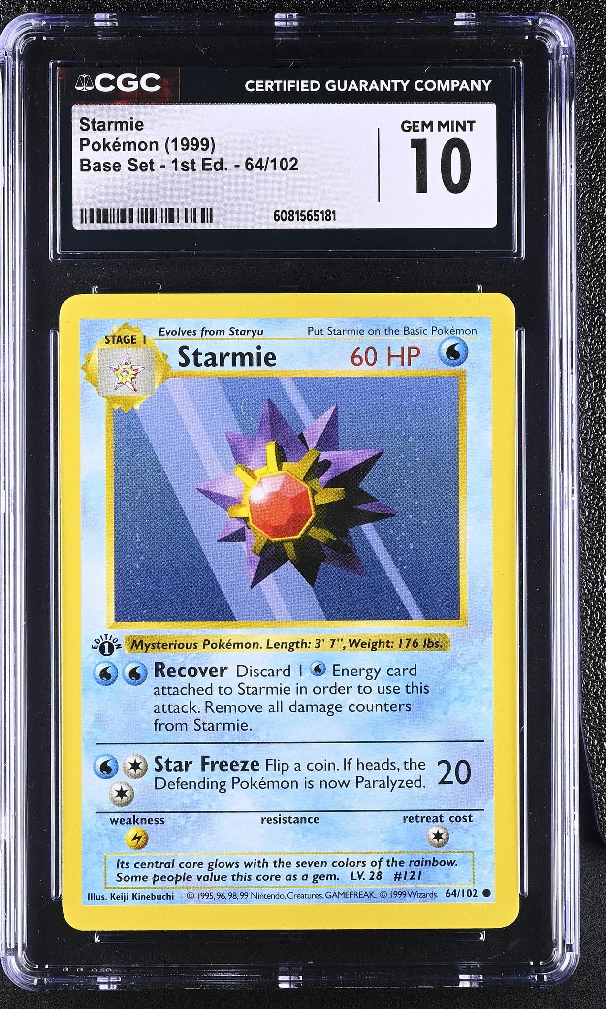 1999 Pokémon Base Set 1st Edition Starmie #64/102 CGC 10
