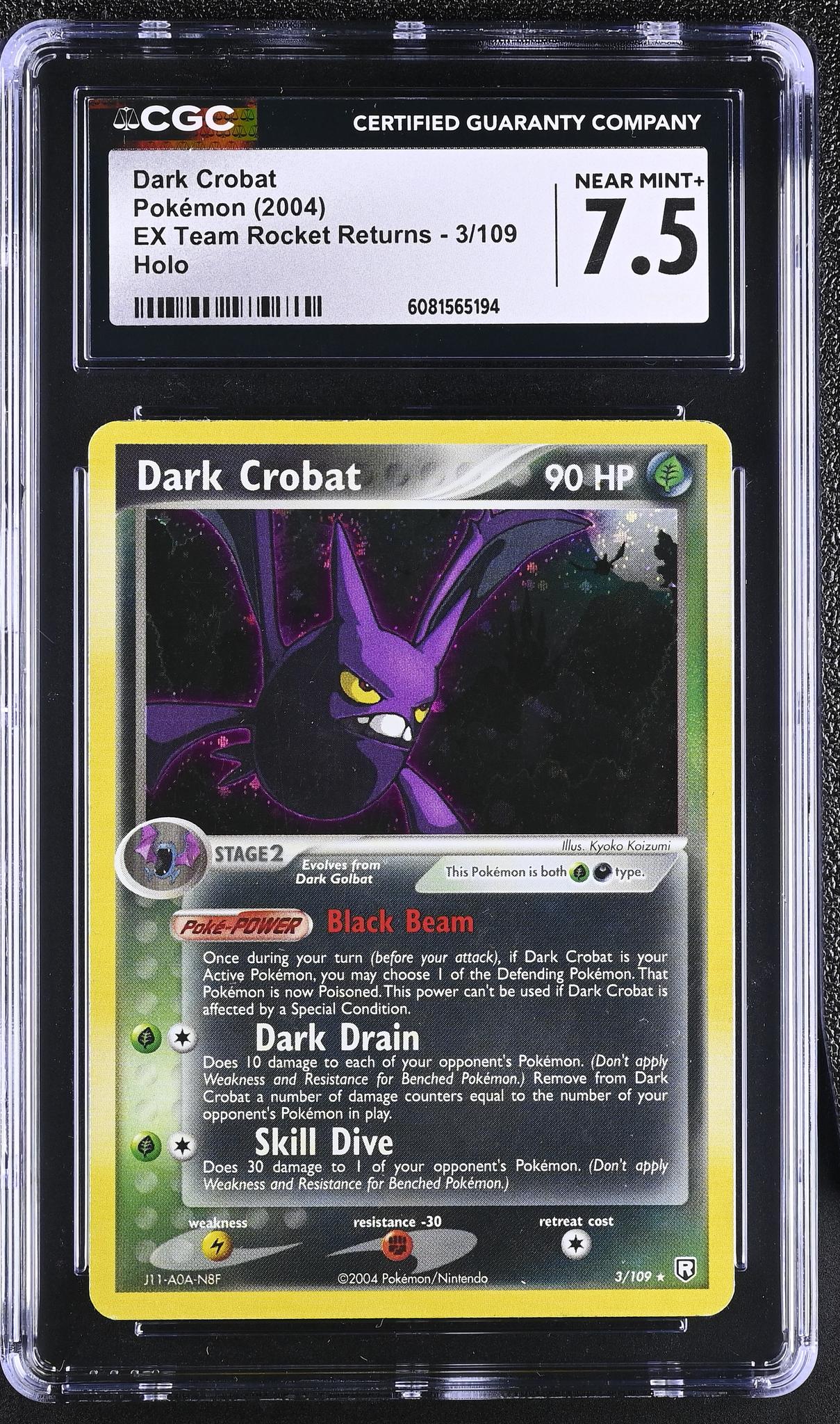 2004 Pokémon EX Team Rocket Returns Dark Crobat #3/109 Holo CGC 7.5