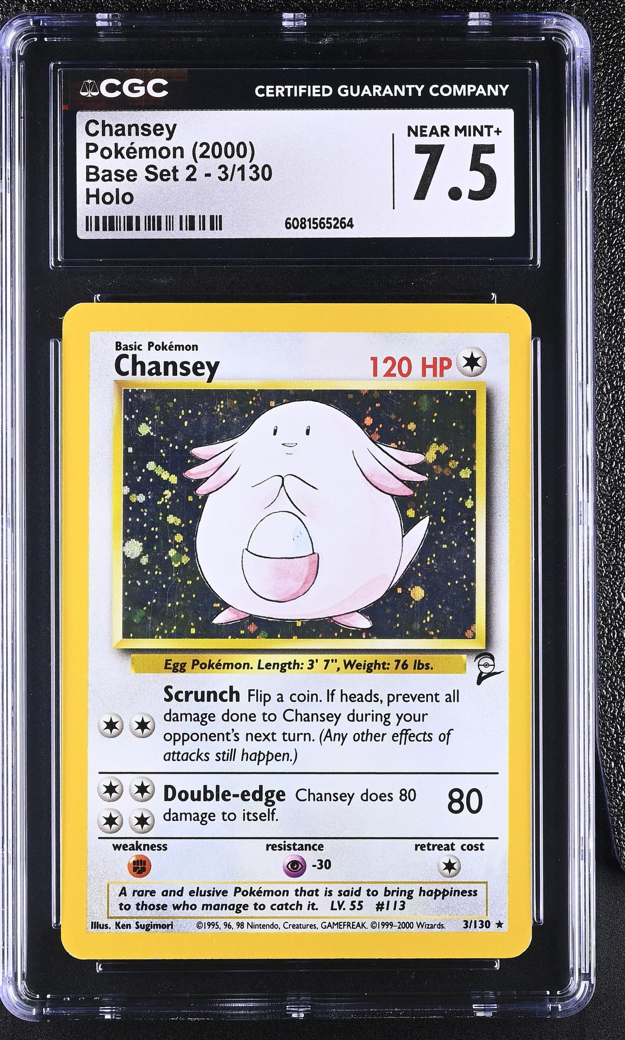 2000 Pokémon Base Set 2 Chansey #3/130 Holo CGC 7.5