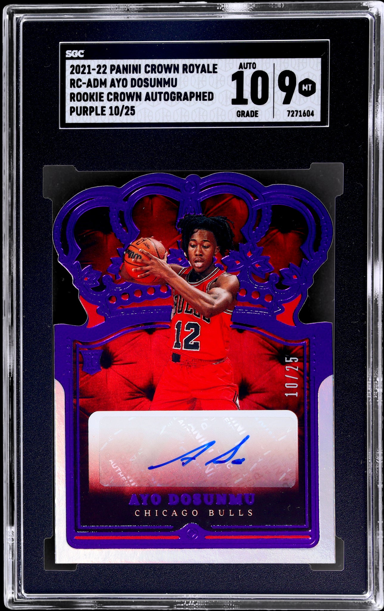 2021 Panini Crown Royale Rookie Crown Auto Purple Ayo Dosunmu #21 /25 SGC 9