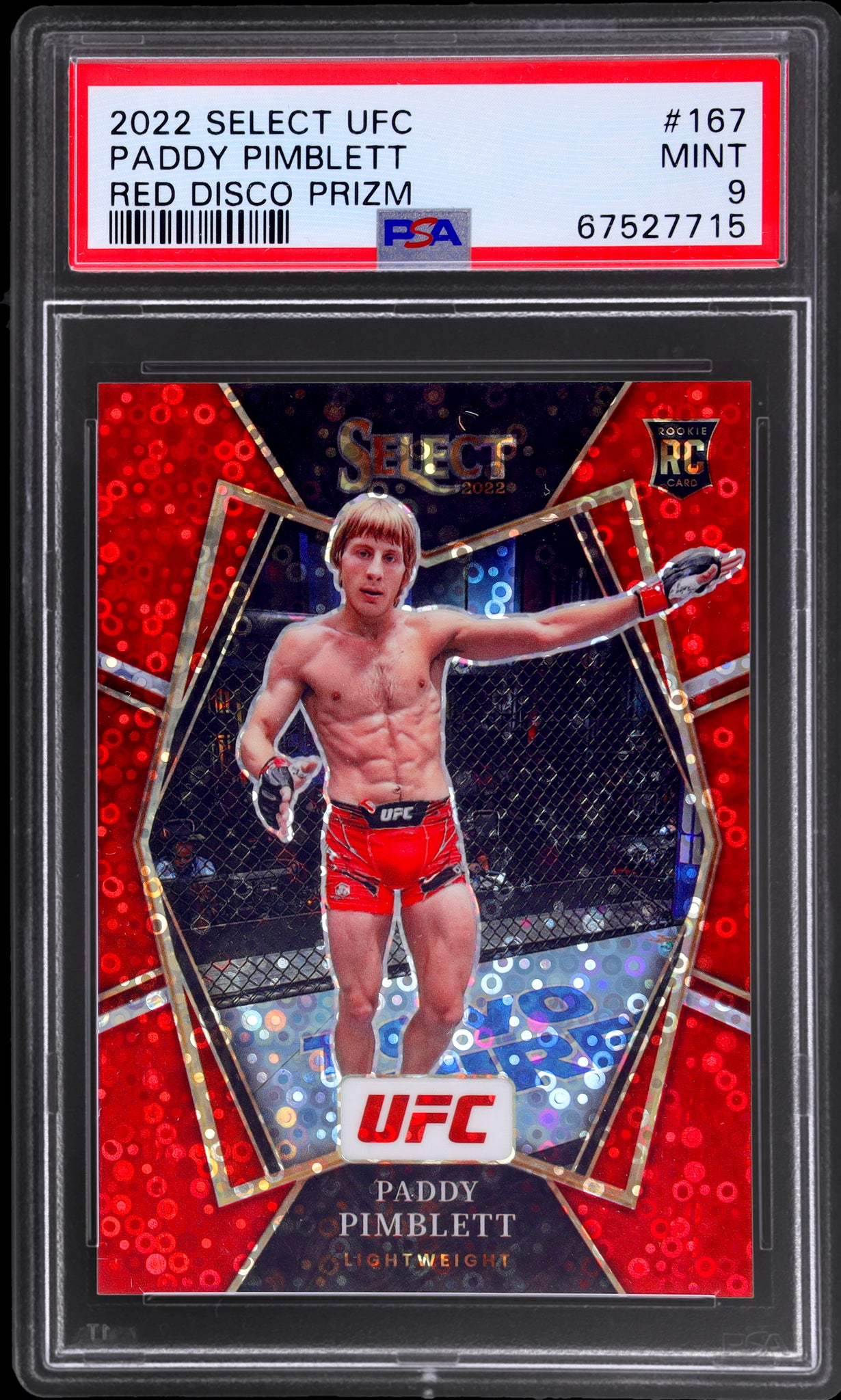 2022 Select UFC Red Disco Prizm Paddy Pimblett #167 /99 PSA 9