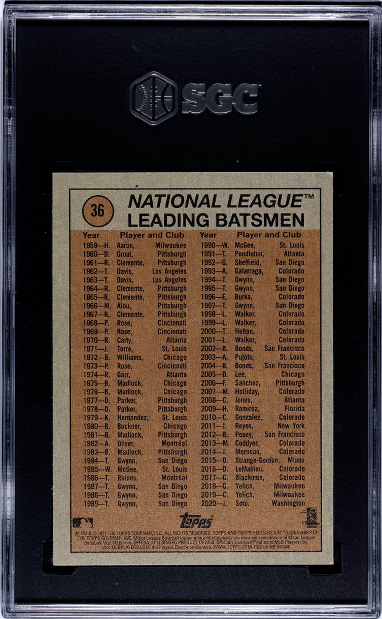 2021 Topps Heritage #36 Juan Soto In Action SGC 10