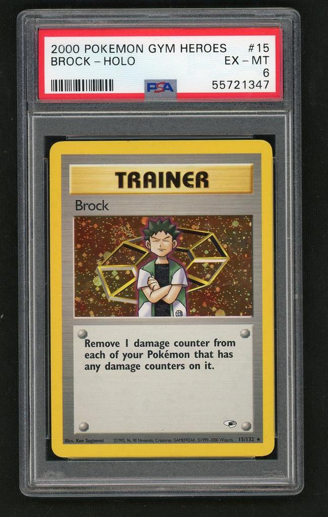2000 Pokemon Gym Heroes Holo Brock #15 PSA 6