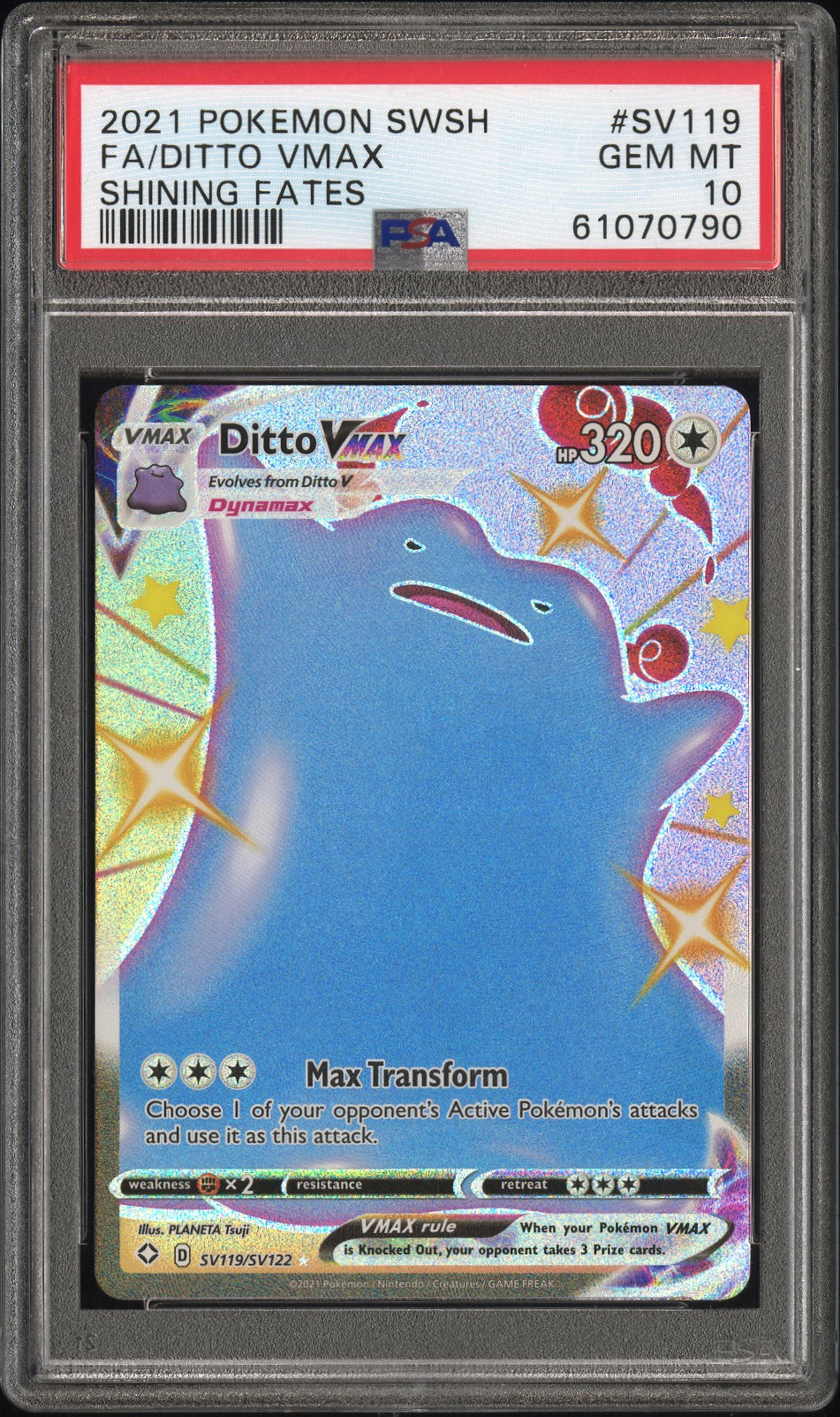 2021 Pokemon Shining Fates Full Art Shiny Ditto VMAX #SV119 PSA 10