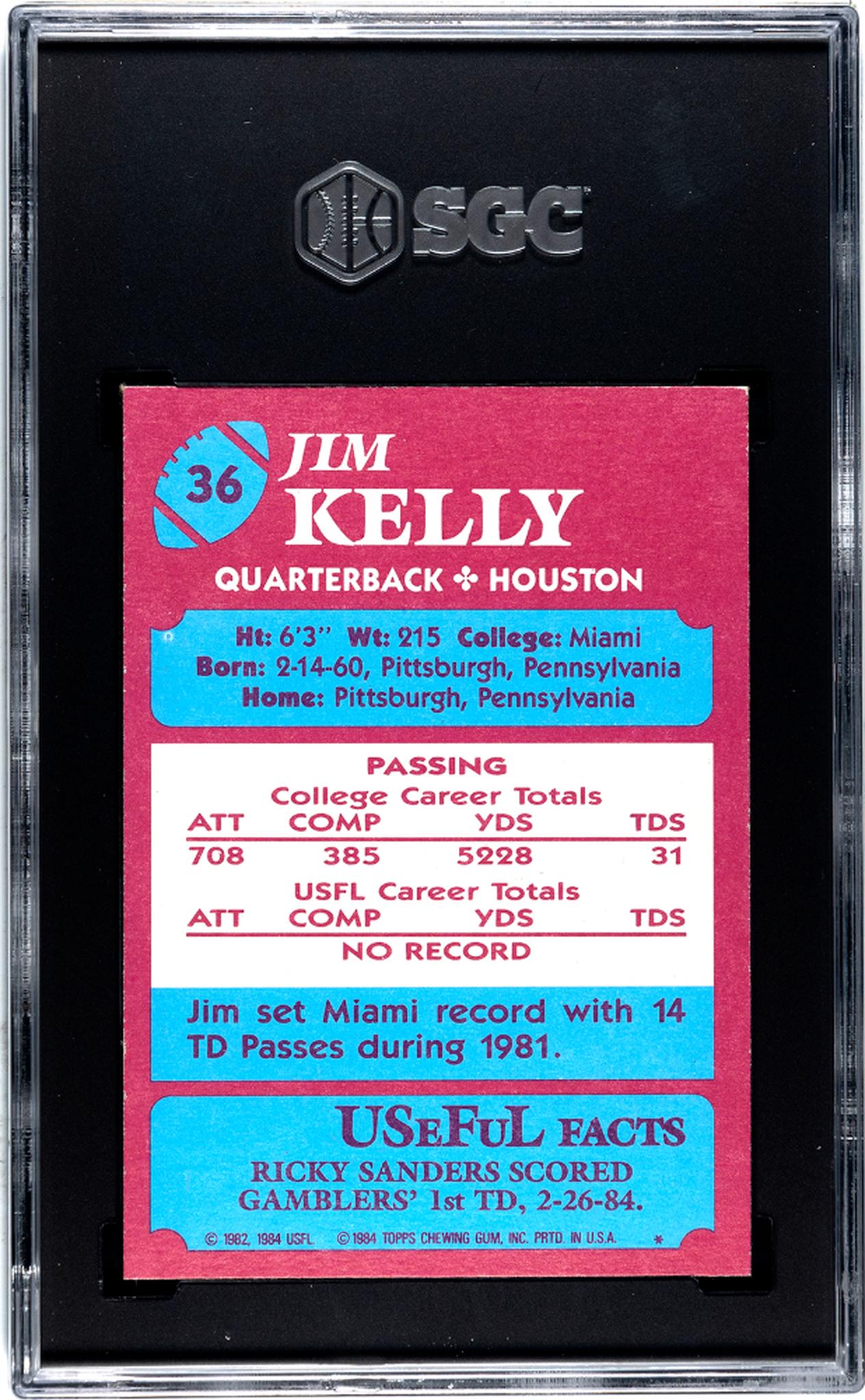 1984 Topps USFL Jim Kelly #36 RC SGC 8.5
