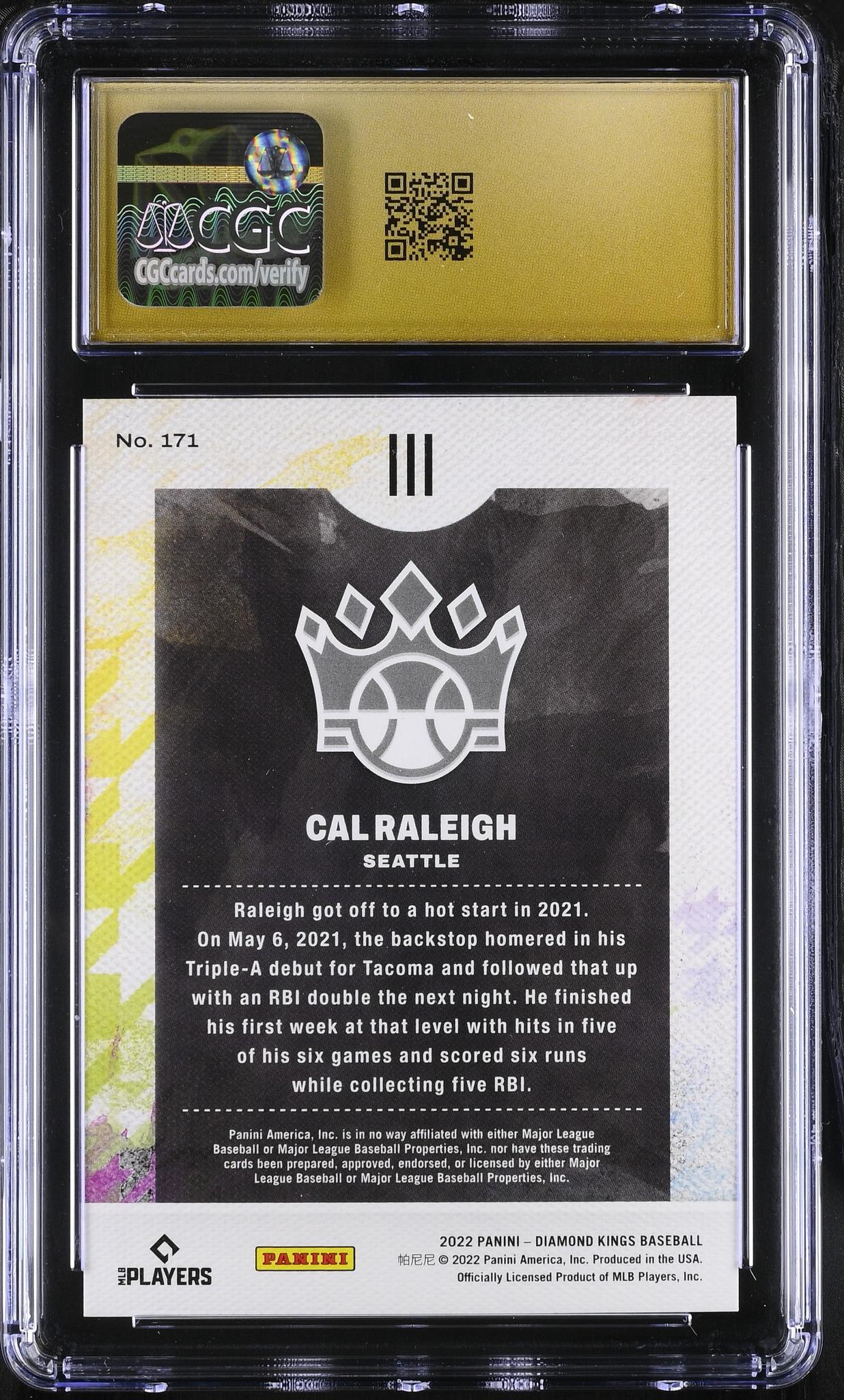 2022 Diamond Kings #171 Cal Raleigh Gray Frame CGC 10