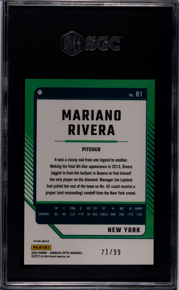 2024 Donruss Optic #81 Mariano Rivera Optic /99 SGC 9.5