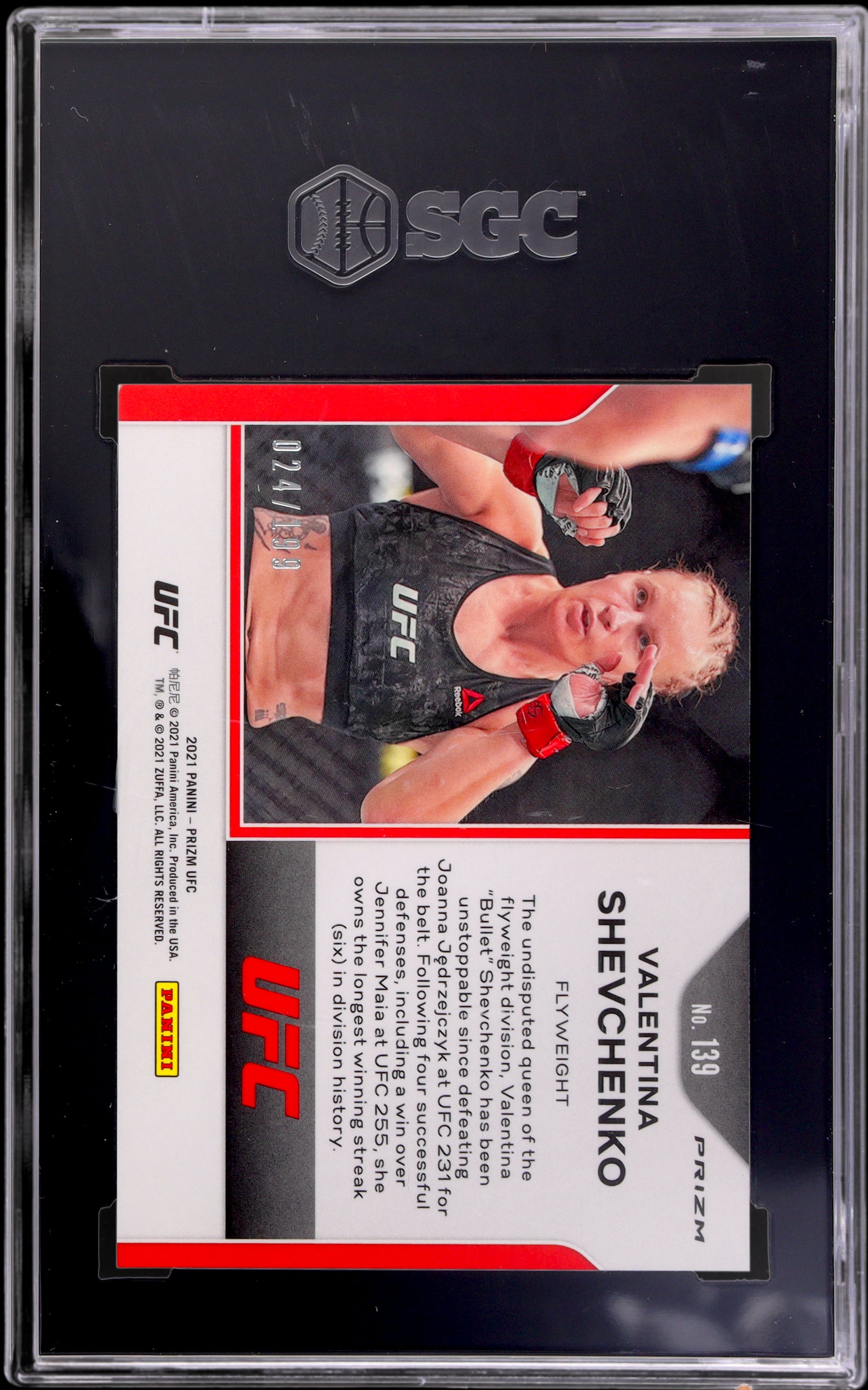 2021 Panini Prizm UFC Blue Prizm Valentina Shevchenko #139 24/199 SGC 9.5