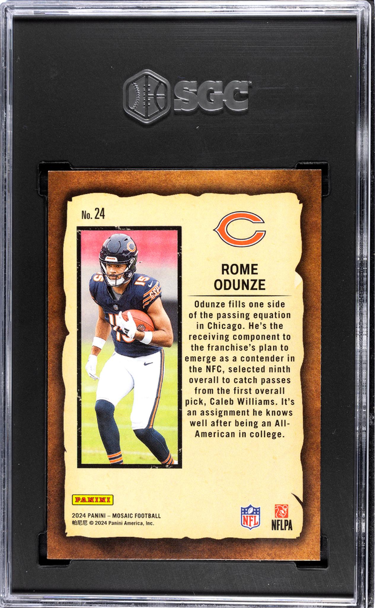2024 Panini Mosaic Notoriety Rome Odunze #24 RC SGC 9.5