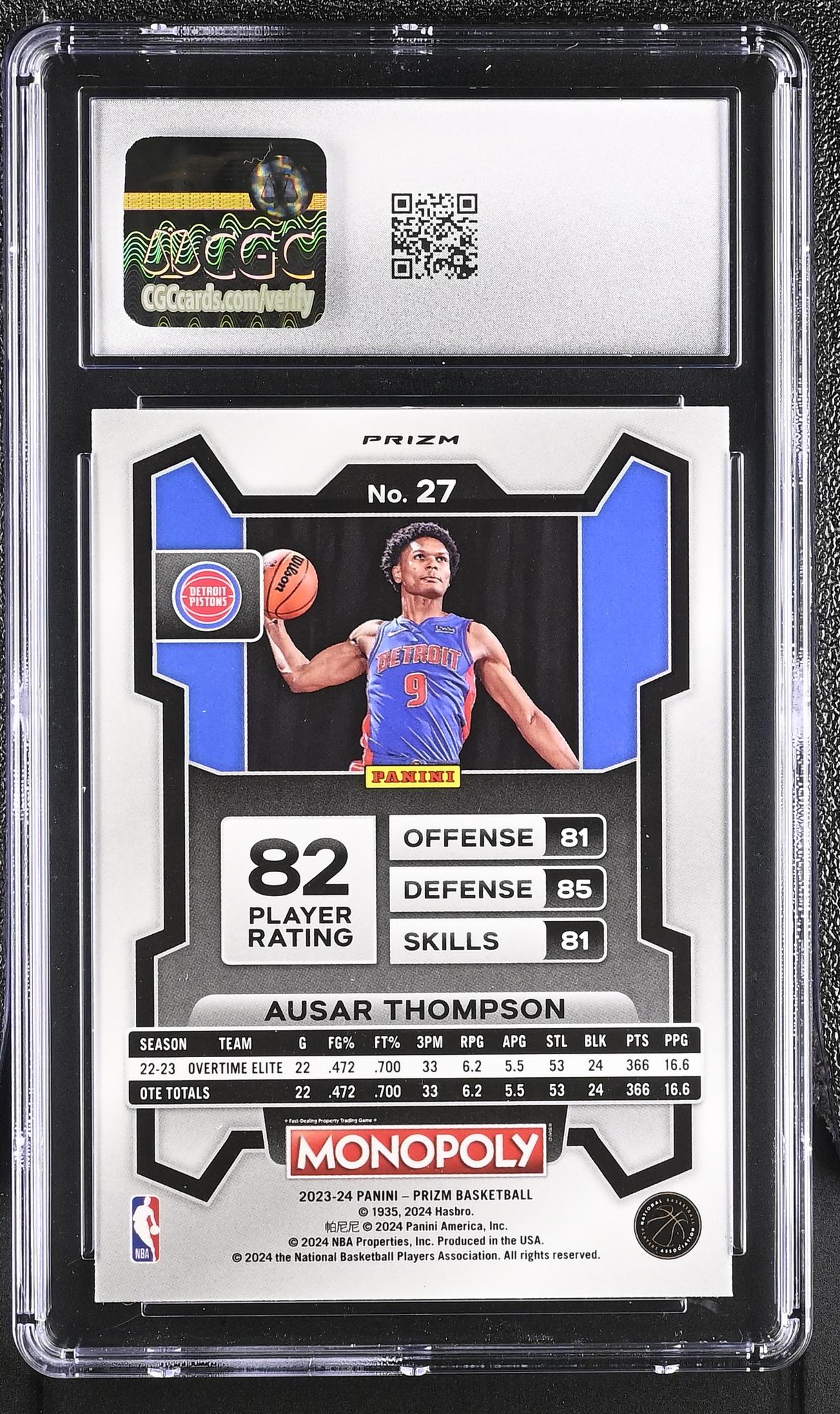 2023 Prizm #27 Ausar Thompson Monopoly CGC 10