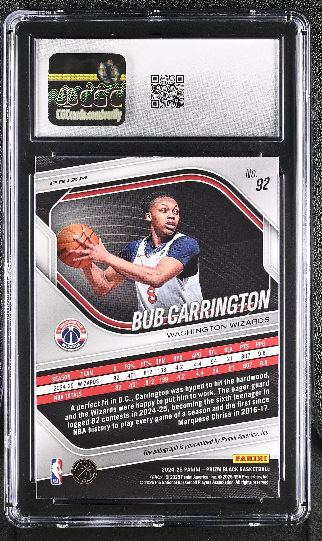 2024 Prizm #92 Bub Carrington Black Autographs Auto CGC 10