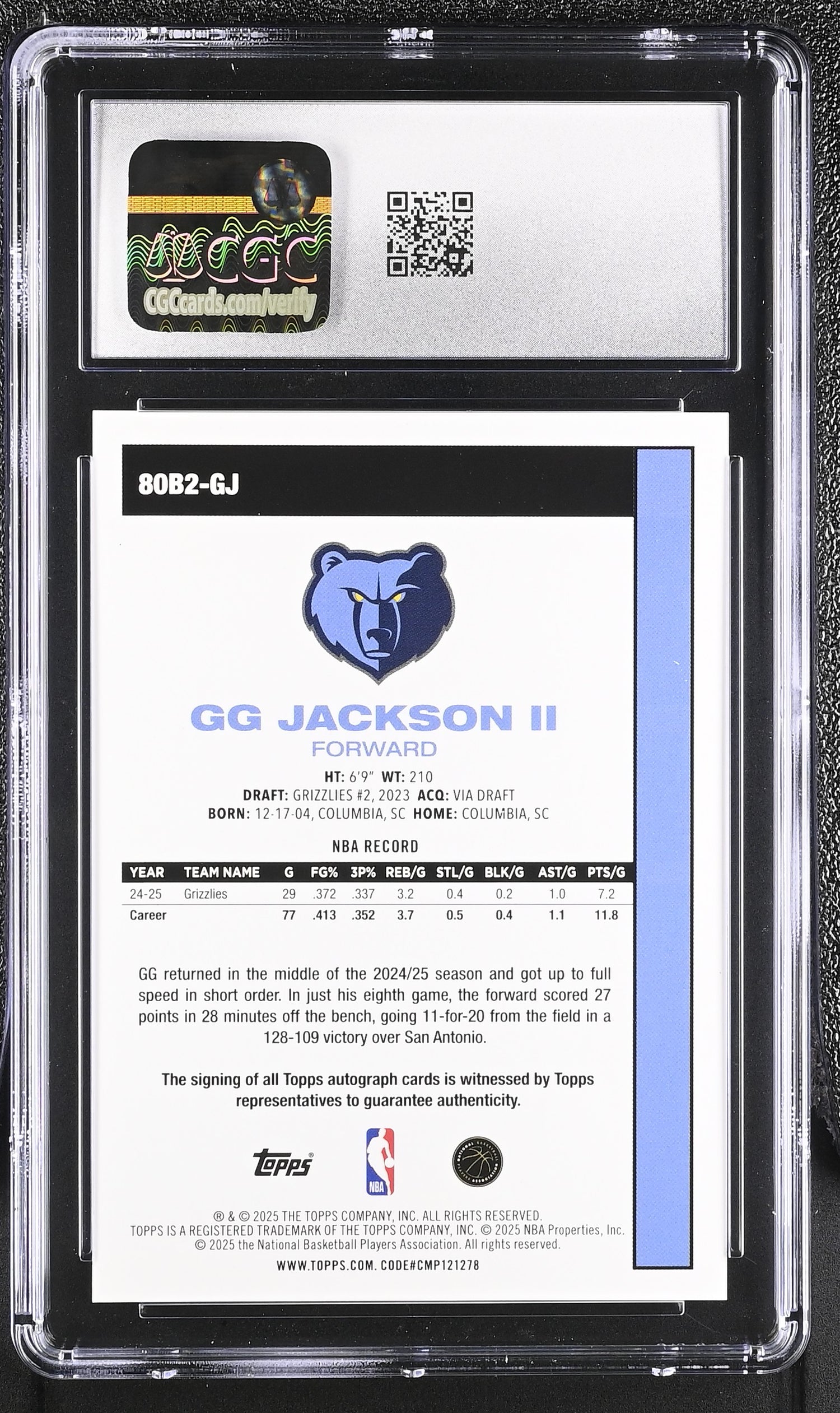 2025 Topps Autographs #80B2-GJ GG Jackson II '80-81 Topps Autographs Auto CGC 10
