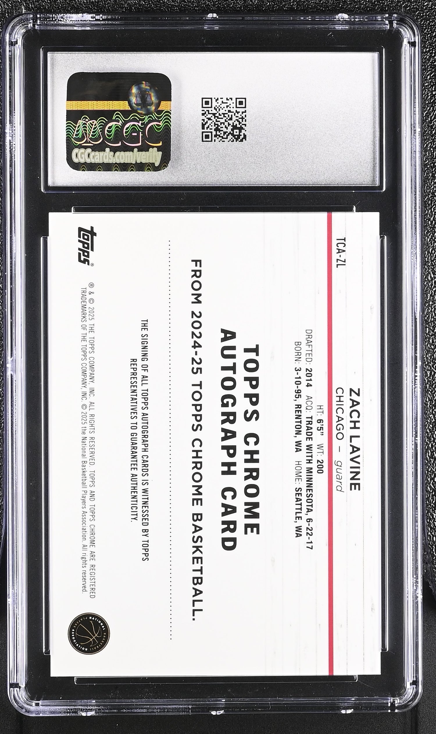 2024 Topps Chrome #TCA-ZL Zach LaVine Sapphire Autographs Auto CGC 9.5