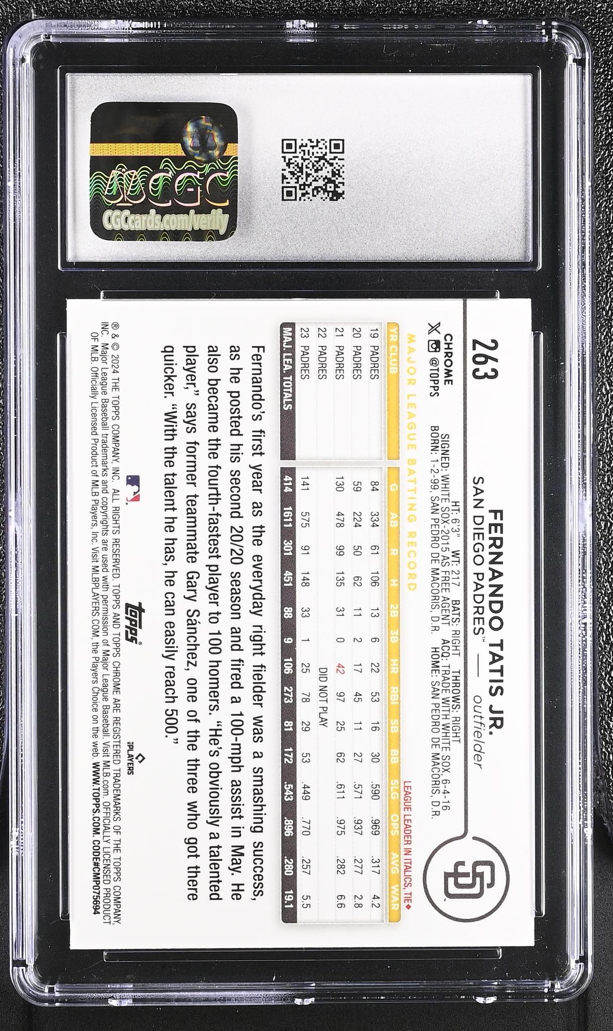 2024 Topps Chrome #263 Fernando Tatis Jr. Green Refractor /99 CGC 10