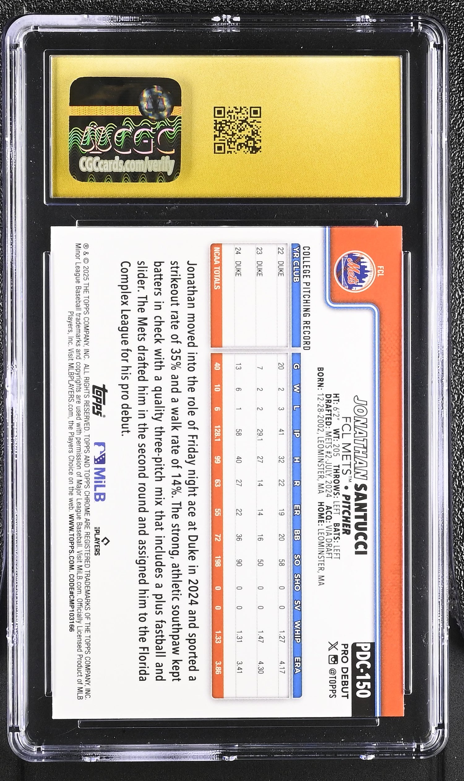 2025 Topps Chrome #PDC-150 Jonathan Santucci Pro Debut CGC 10