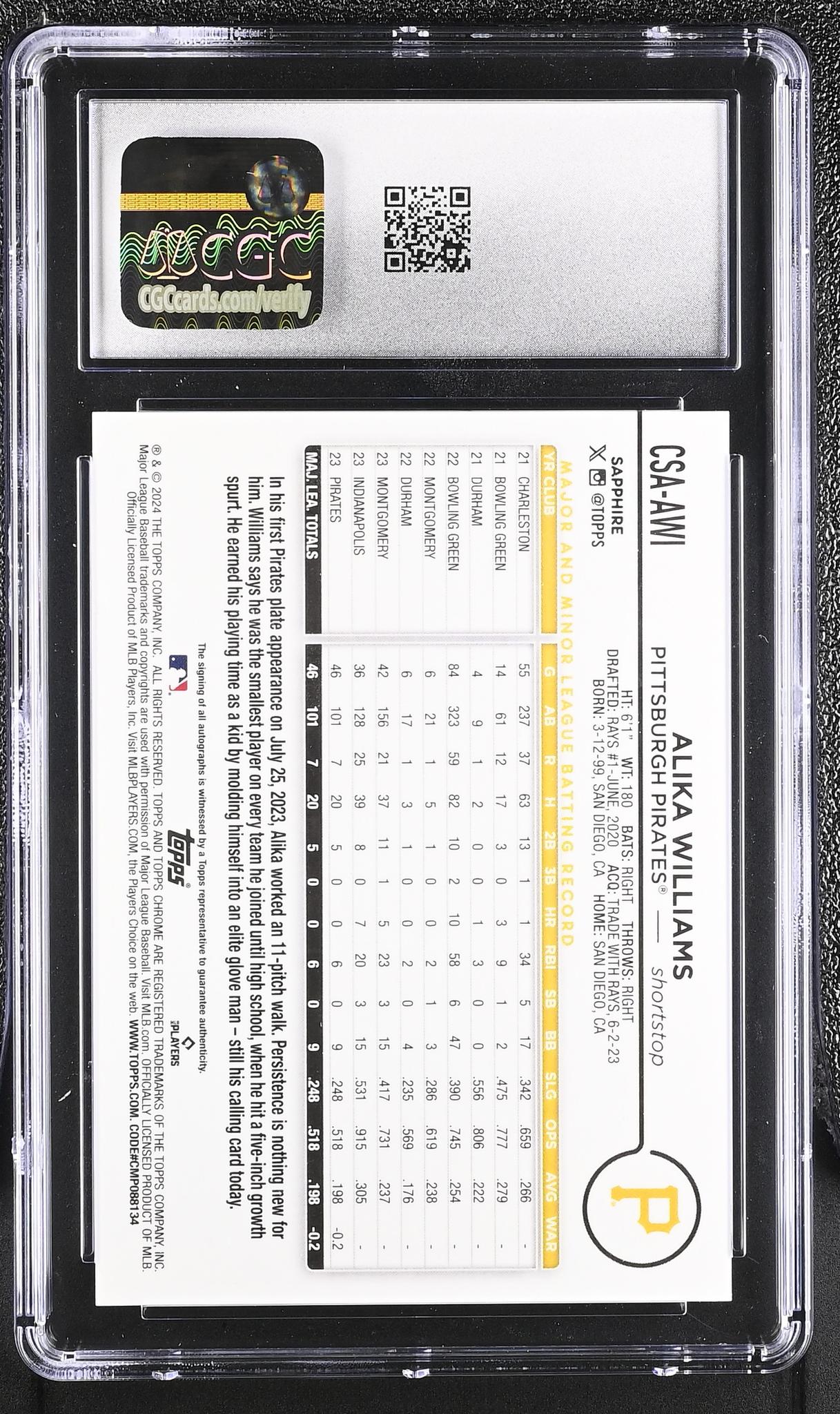 2024 Chrome #CSA-AWI Alika Williams Sapphire Autographs /50 Auto CGC 9.5