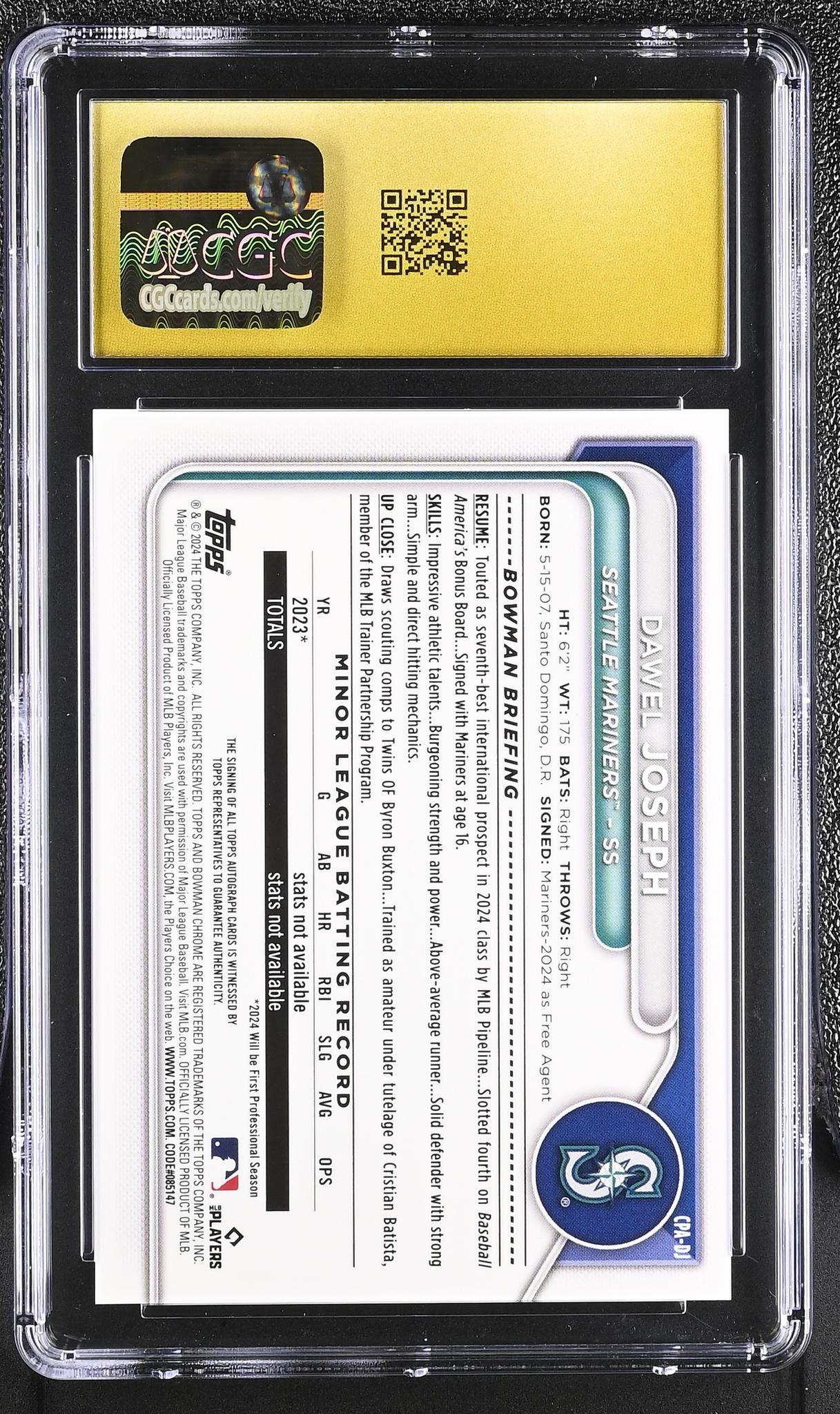 2024 Bowman Chrome #CPA-DJ Dawel Joseph Prospect Autographs Auto CGC 10