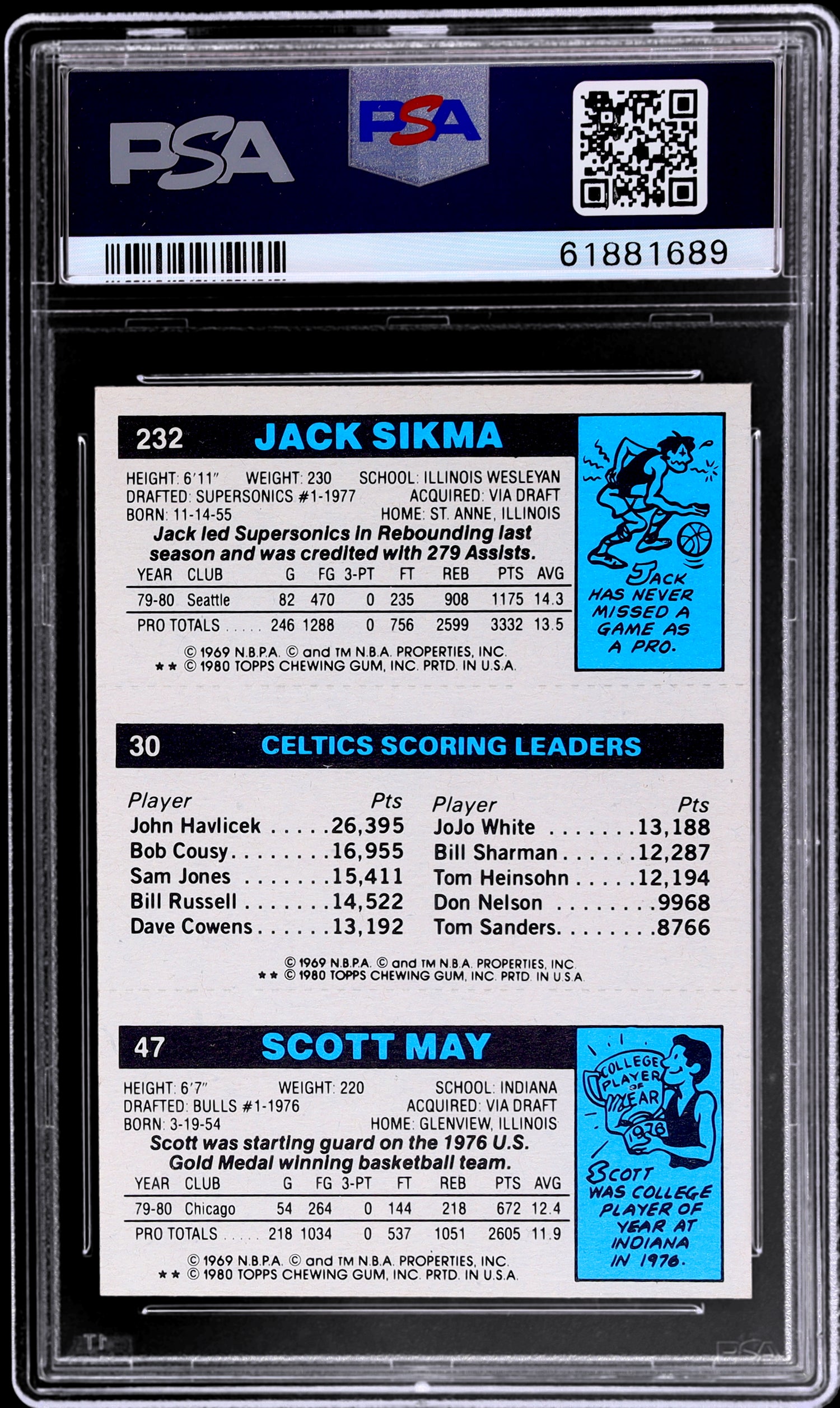 1980 Topps #98 Jack Sikma/Larry Bird/Scott May PSA 6