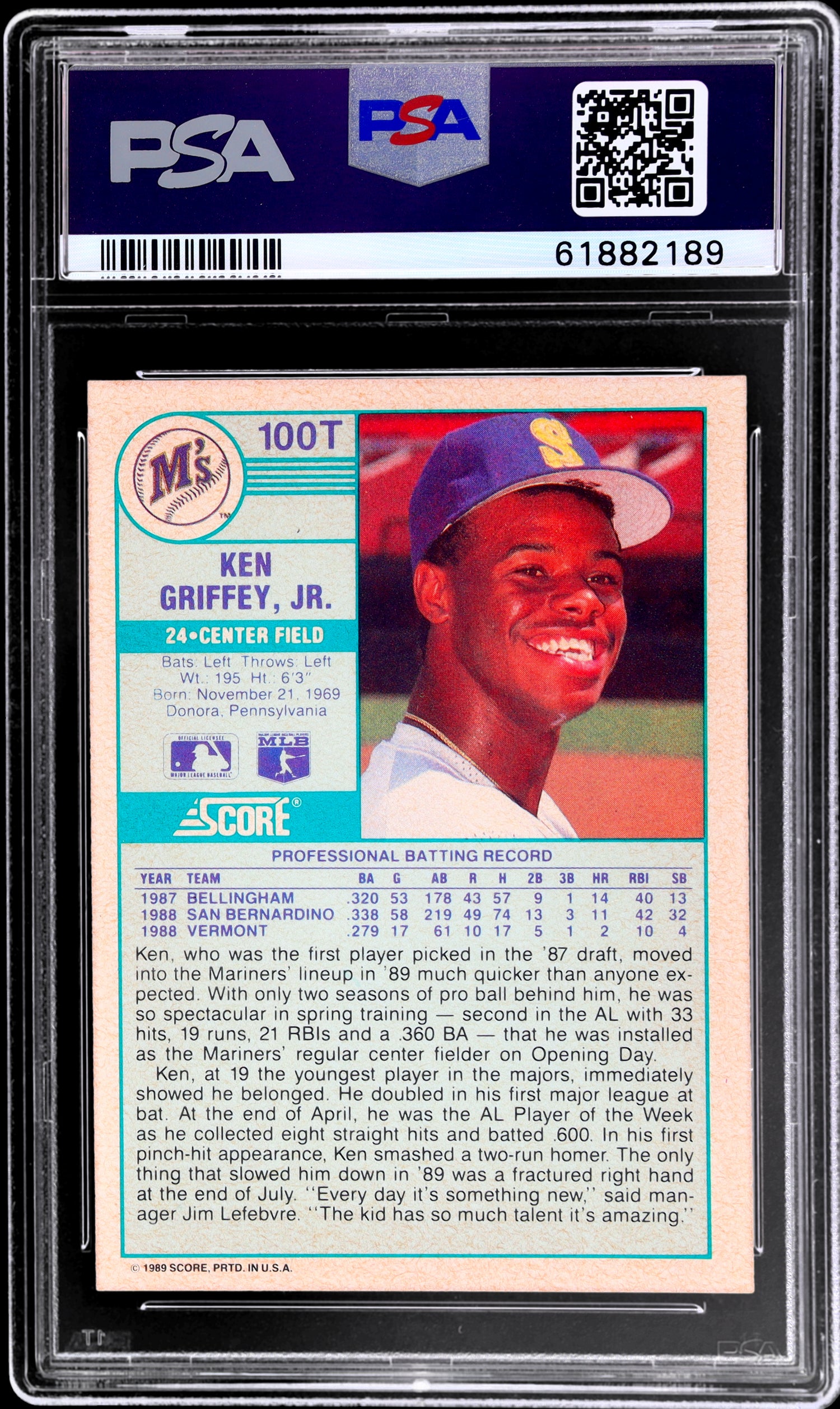 1989 Score Traded Ken Griffey Jr. #100T PSA 7 RC