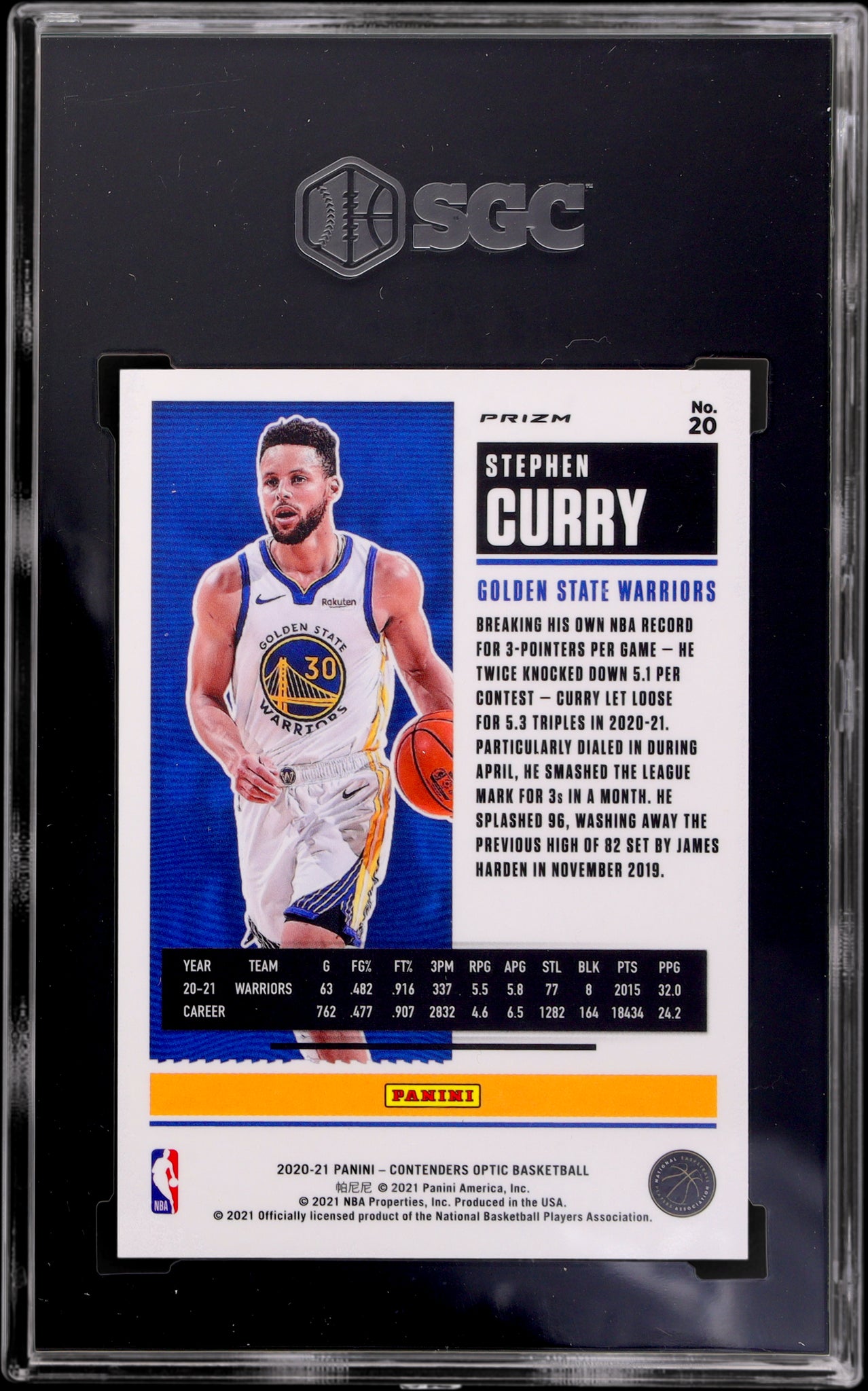 2020 Panini Contenders Optic Silver Prizm Stephen Curry #20 SGC 9