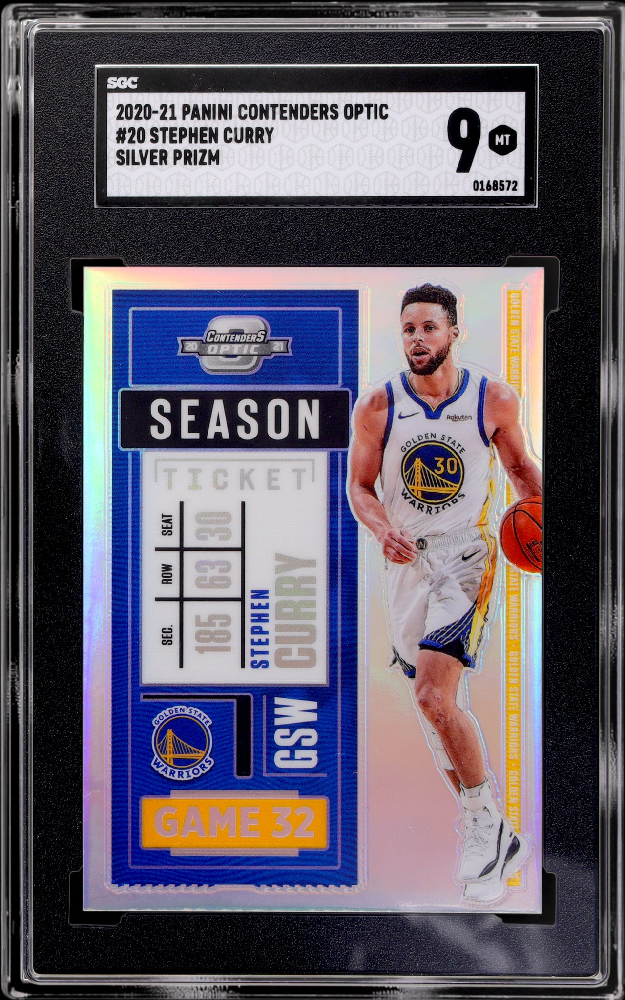 2020 Panini Contenders Optic Silver Prizm Stephen Curry #20 SGC 9