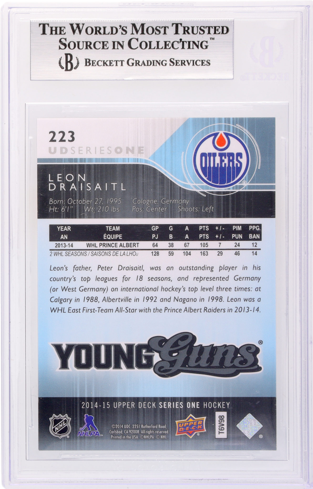 2014 Upper Deck #223 Leon Draisaitl Young Guns BGS 9