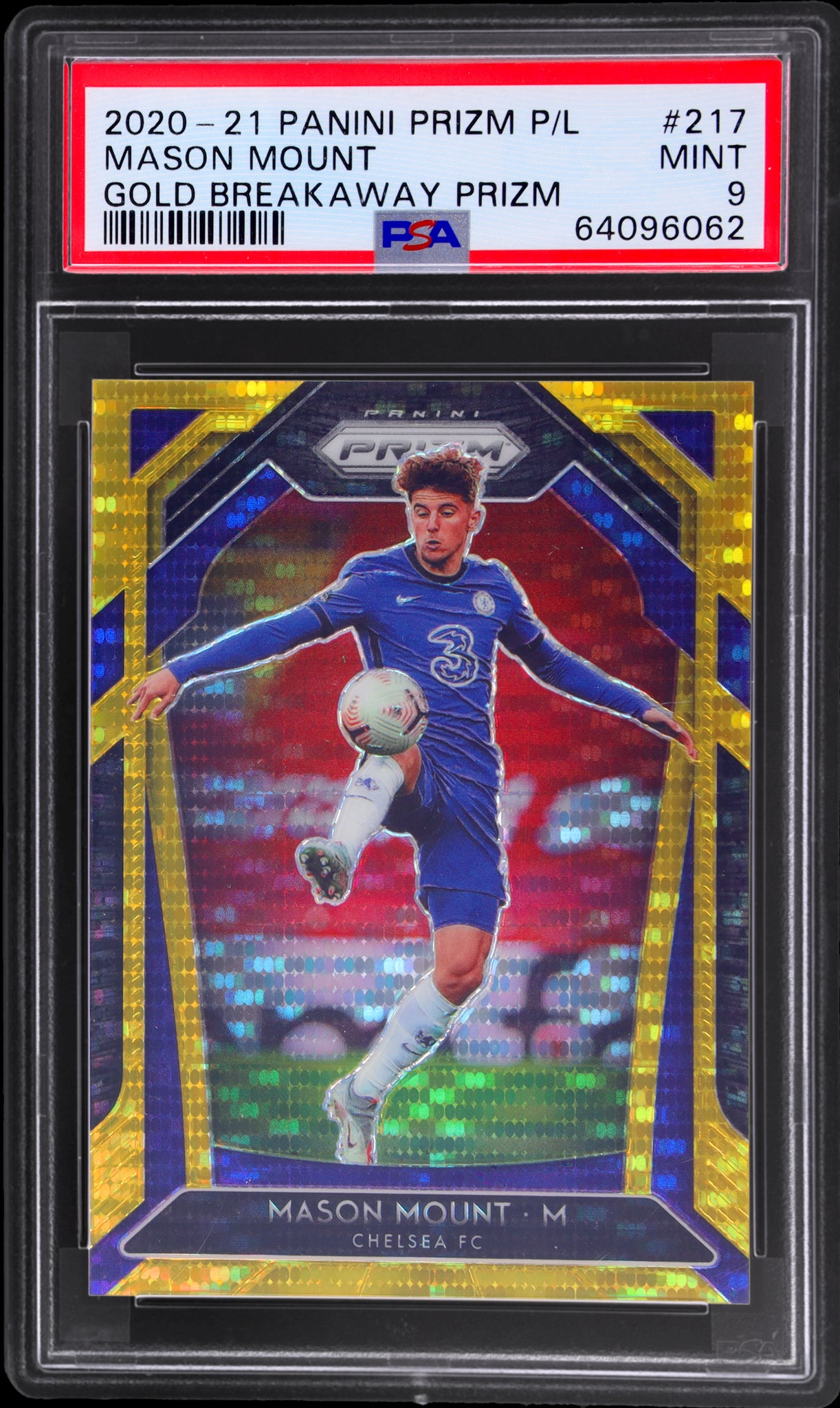 2020 Panini Prizm Premier League #217 Mason Mount Gold Breakaway Prizm /10 PSA 9