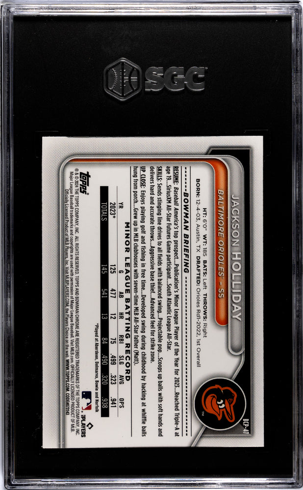2024 Bowman #BCP-47 Jackson Holliday Chr. Pros. Mini-Diamond Ref. SGC 10