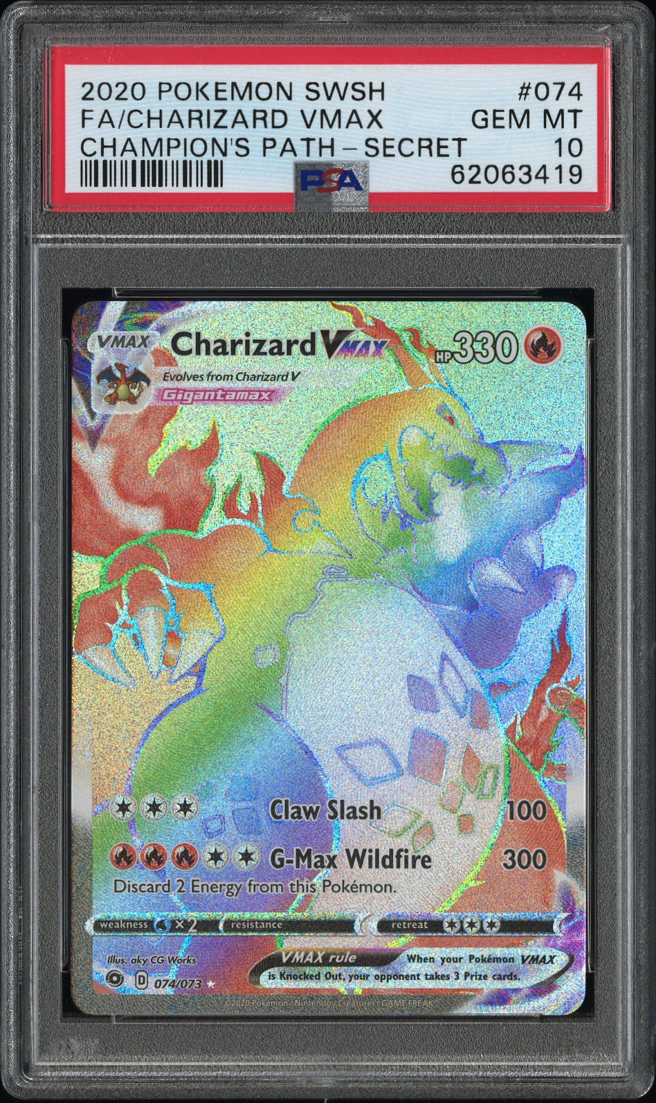 2020 Pokemon Sword and Shield Champion's Path Secret Rare Charizard Vmax #74 PSA 10