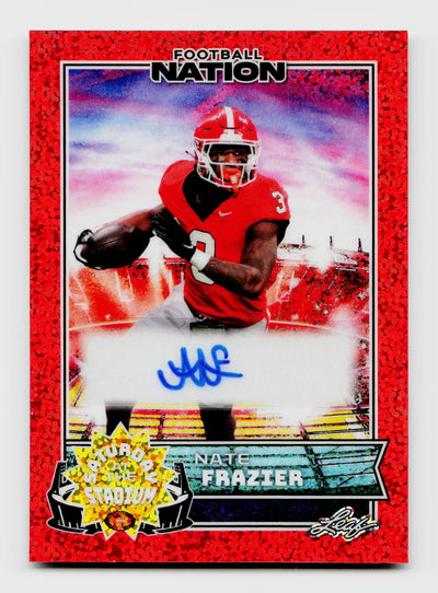 2025 Leaf Football Nation Nate Frazier Saturday at the Stadium Auto Red 1/1 #SA-NF1