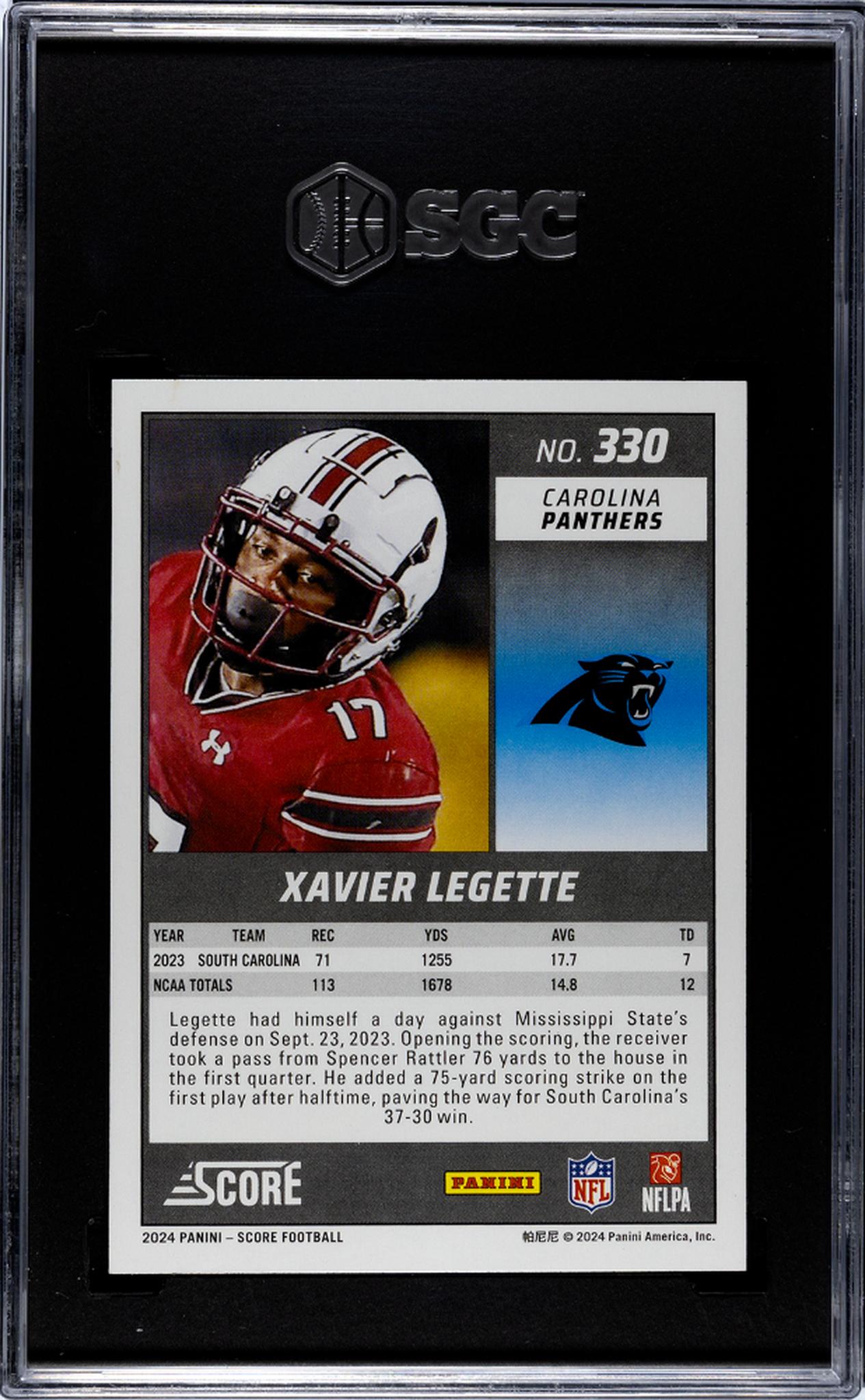 2024 Panini Score #330 Xavier Legette SGC 9.5