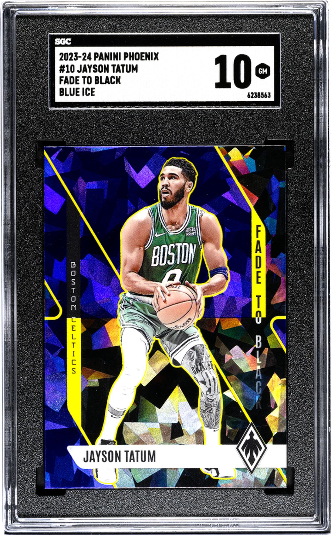 2023-24 Panini Phoenix #10 Jayson Tatum Fade To Black Blue Ice SGC 10