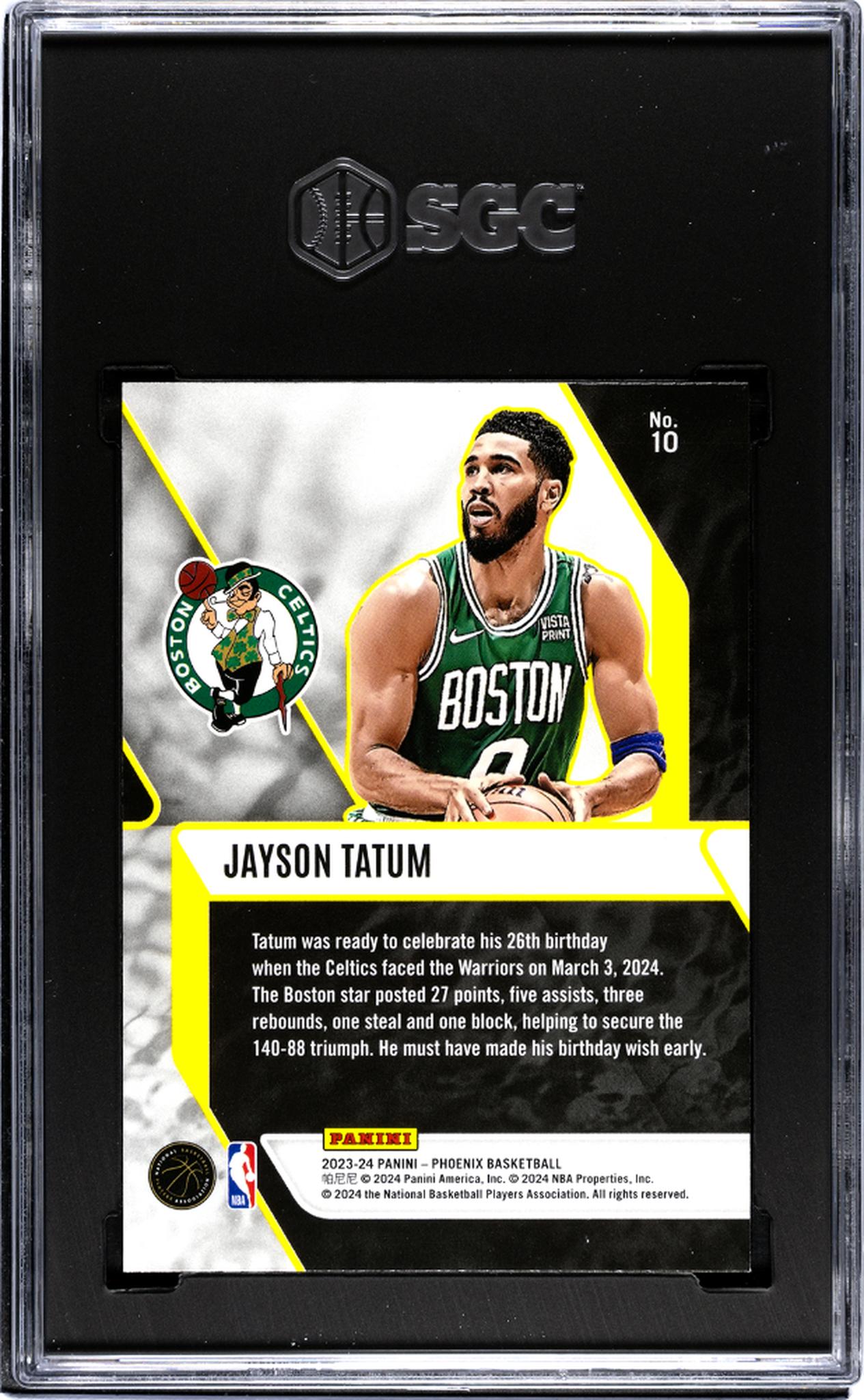 2023-24 Panini Phoenix #10 Jayson Tatum Fade To Black Blue Ice SGC 10