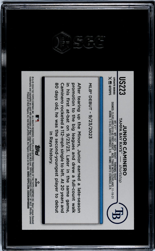 2024 Topps Update Junior Caminero #US223 RC SGC 10
