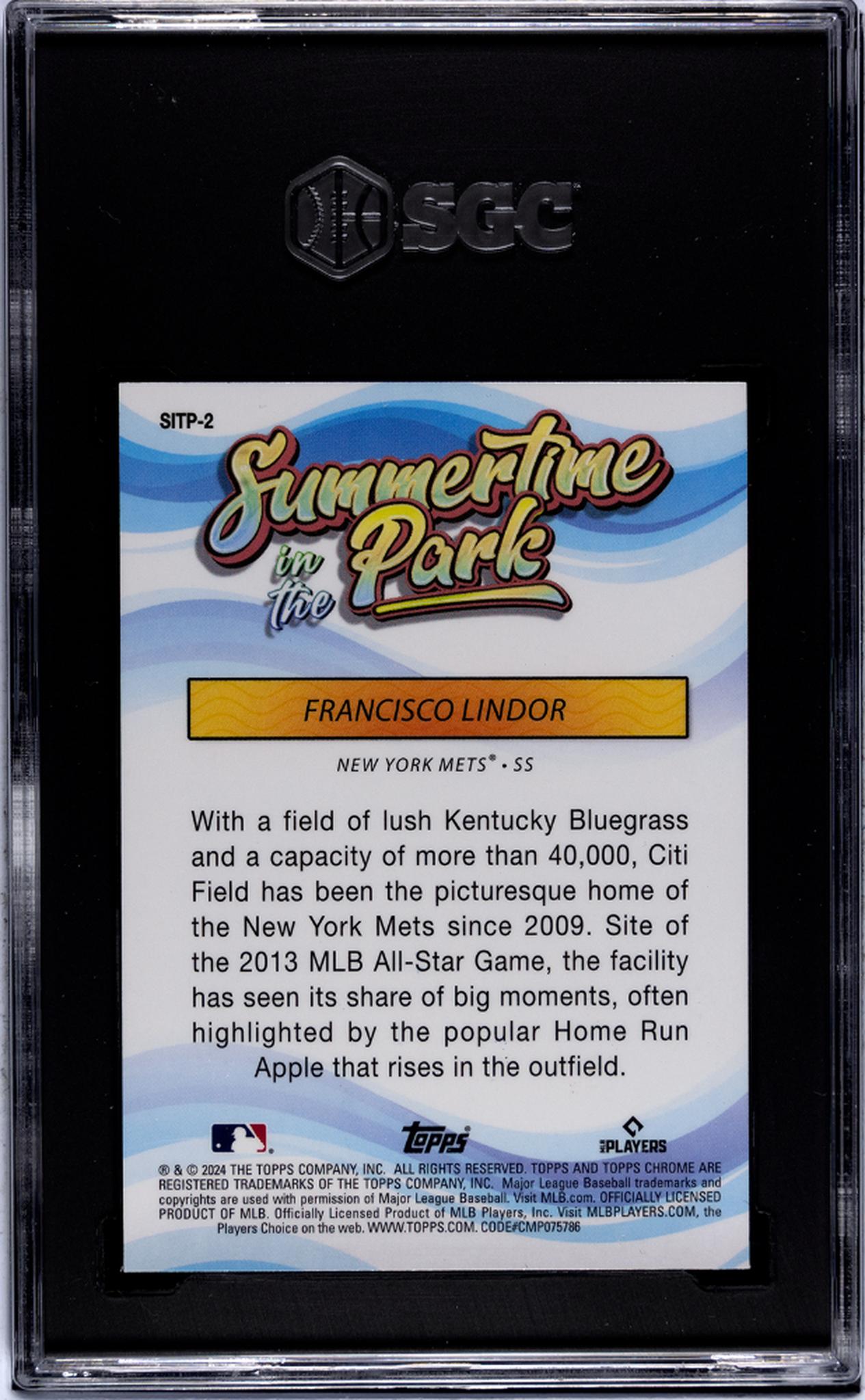 2024 Topps Chrome #SITP-2 Francisco Lindor Summertime in the Park SGC 10