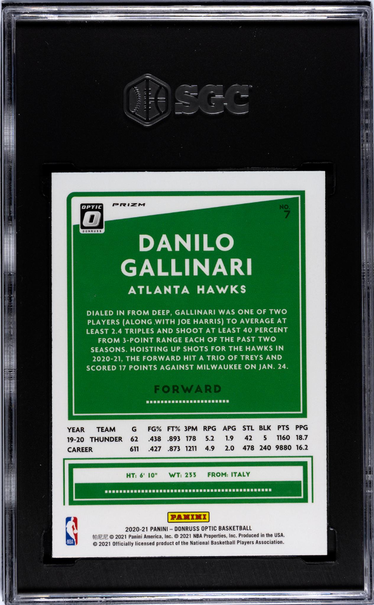 2020-21 Donruss Optic #7 Danilo Gallinari Holo Fast Break Prizm SGC 9.5