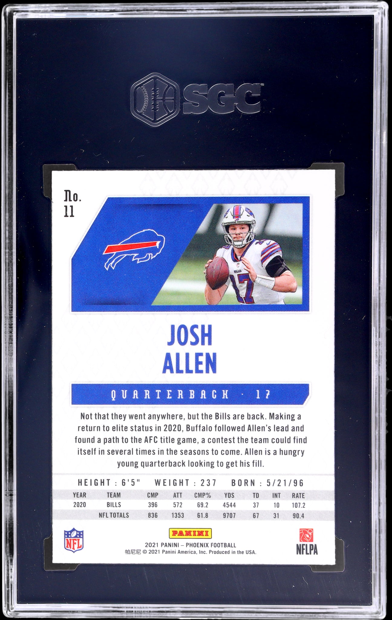 2021 Panini Phoenix Fire Burst Josh Allen #11 SGC 10