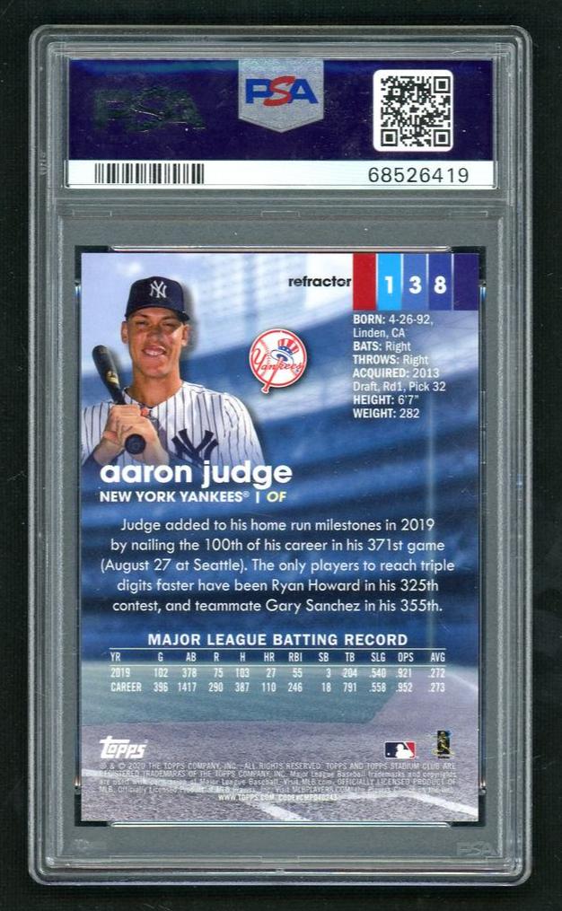 2020 Stadium Club Chrome Refractor Aaron Judge #138 PSA 10