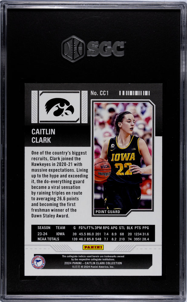 2024 Panini Caitlin Clark Col. Floating Hearts Caitlin Clark #CC1 /199 SGC 10
