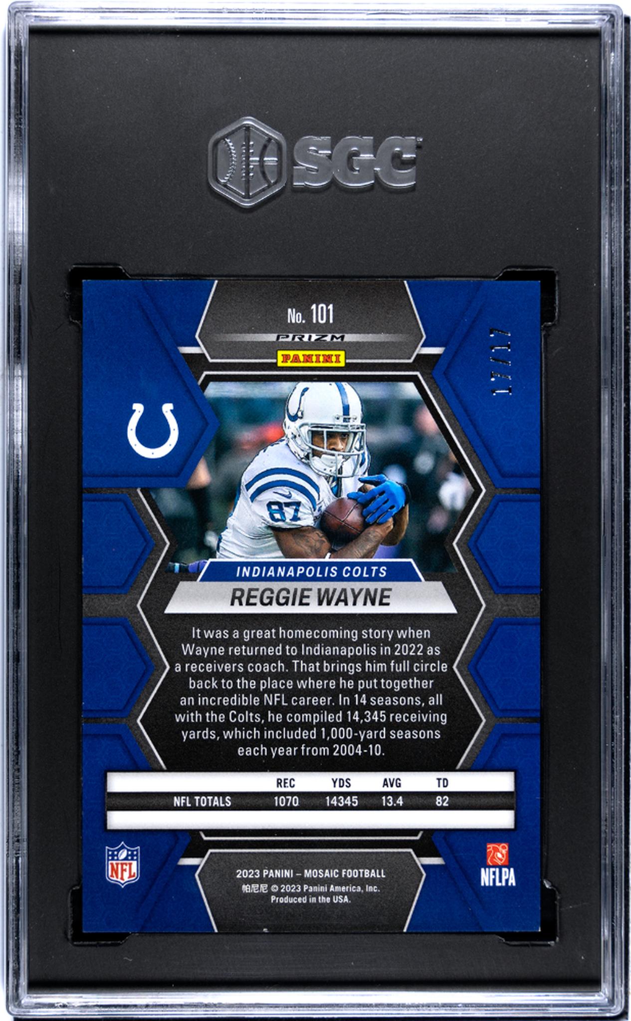 2023 Mosaic #101 Reggie Wayne Gold Wave Prizm 17/17 SGC 9.5