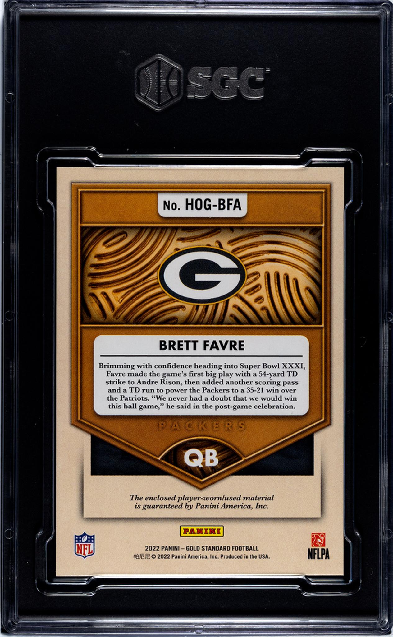 2022 Panini Gold Standard #HOG-BFA Brett Favre Hall Of Gold Threads /199 SGC 9.5
