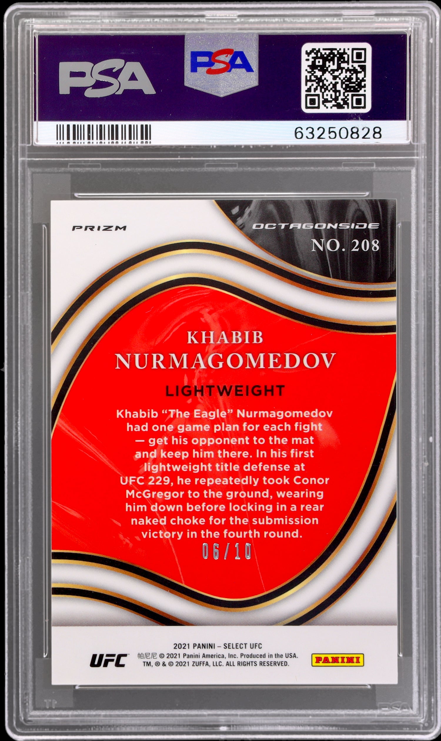2021 Panini Select UFC Gold Disco Prizm Khabib Nurmagomedov #208 /10 PSA 10